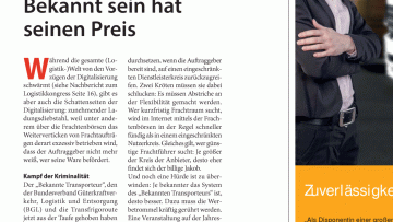 Der bekannte Transporteur: Editorial: Bekannt sein hat seinen Preis