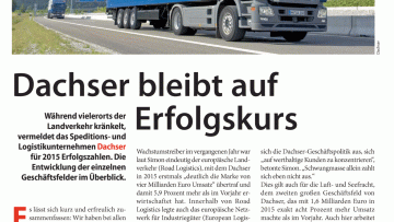 Dachser bleibt auf Erfolgskurs