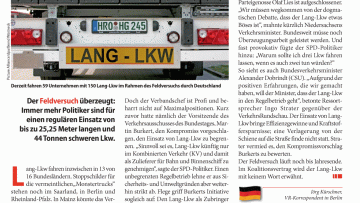Lang-Lkw: Regelbetrieb ab 2017 immer wahrscheinlicher