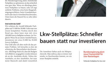 Lkw-Stellplätze: Schneller bauen statt nur investieren