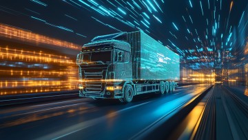 Lkw fährt durch digitalen Tunnel