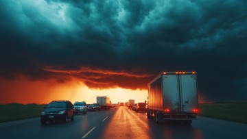 Lkw fährt in ein Unwetter