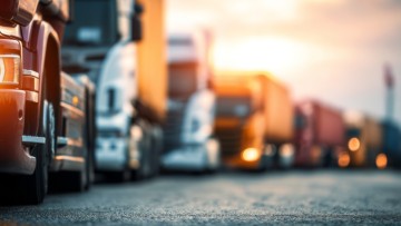 Stockbild Straßengüterverkehr: Lkw stehen hintereinander