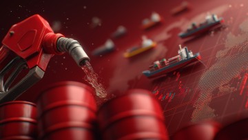 fuel pump nozzle, global oil price crisis concept, oil barrels, world map background, cargo ships, rising stock market chart symbolizing increasing oil prices, global economy and energy crisis theme