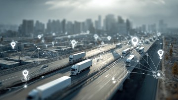 Lkw auf Brücke/ autonomes Fahren