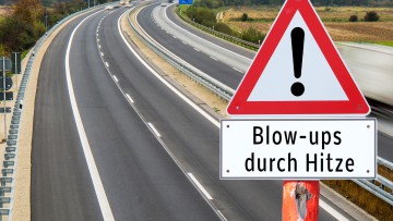Blowups auf Autobahnen mit Warnschild im Vordergrund