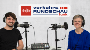 Fabian Faehrmann und Eva Hassa beim Podcast VerkehrsRundschau Funk