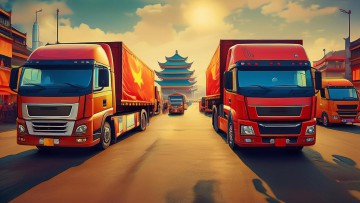 KI/ Lkw vor chinesischer Kulisse (gemalt)