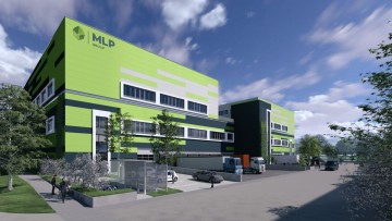 Visualisierung der zweigeschossigen Logistikimmobilie MLP Business Park München