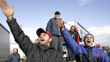 Protest italienischer Lkw-Fahrer