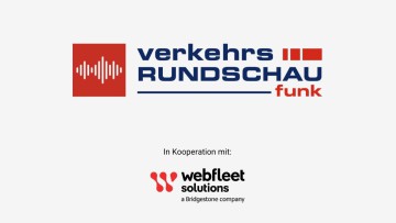 Schriftzug VerkehrsRundschau Funk und Logo von Webfleet Solutions