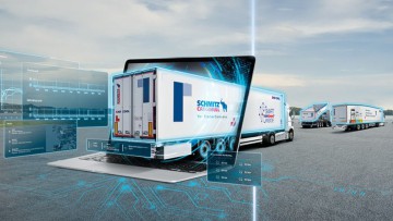 Digitale Lösungen von Schmitz Cargobull, Key Visual mit Laptop und Trailer