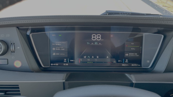Supertest Volvo Aero 420 I-Save, Dass die Motorabschaltung arbeitet, ist nur an der Nadel des Drehzahlmessers erkennbar