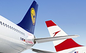 Leitwerk der Austrian Airlines und der Deutschen Lufthansa
