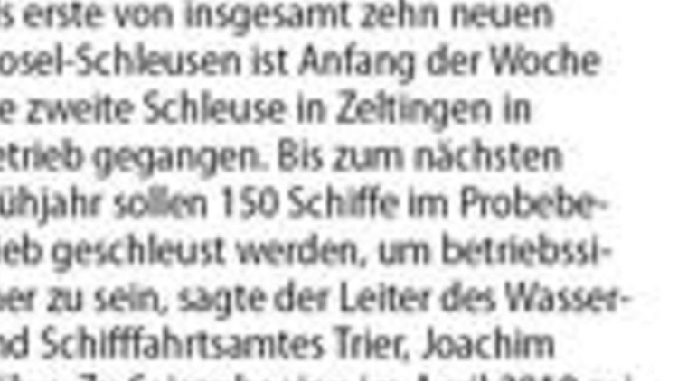 Mosel-Schleuse bei Zeltingen startet Probebetrieb