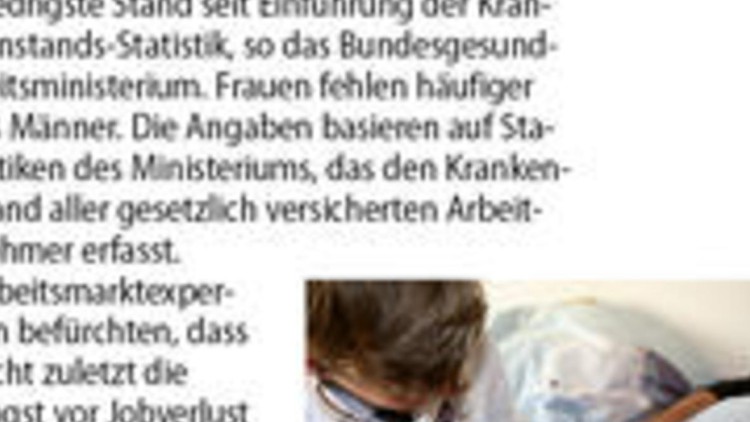 Krankenstand auf Tiefstniveau in deutschen ...
