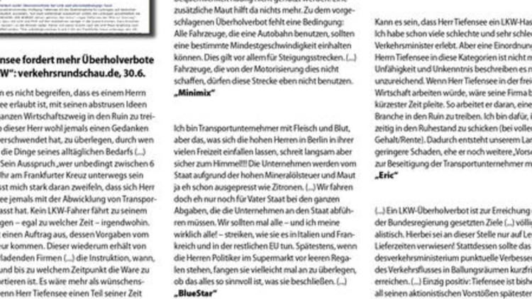 'Tiefensee fordert mehr Überholverbote für LKW': ...