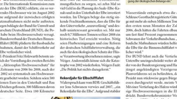  Streit um Elbschifffahrt