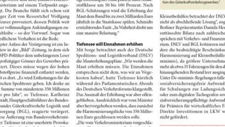 	Tiefensee verprellt Transporteure