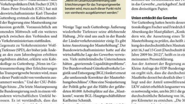  Diskussion um LKW-Mauthöhe