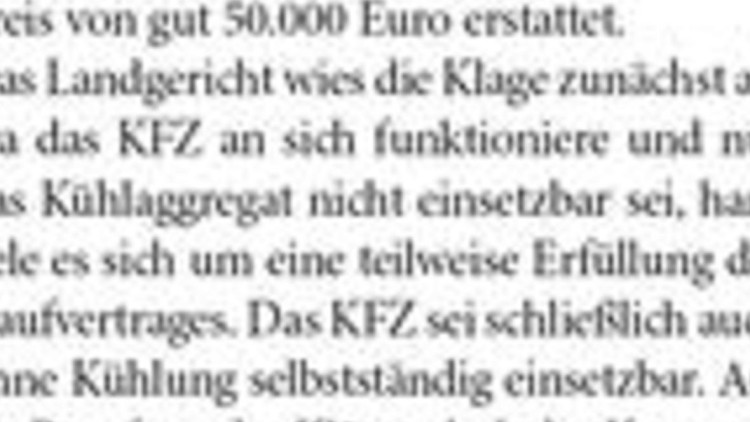 Mangelhafter Kühlwagen