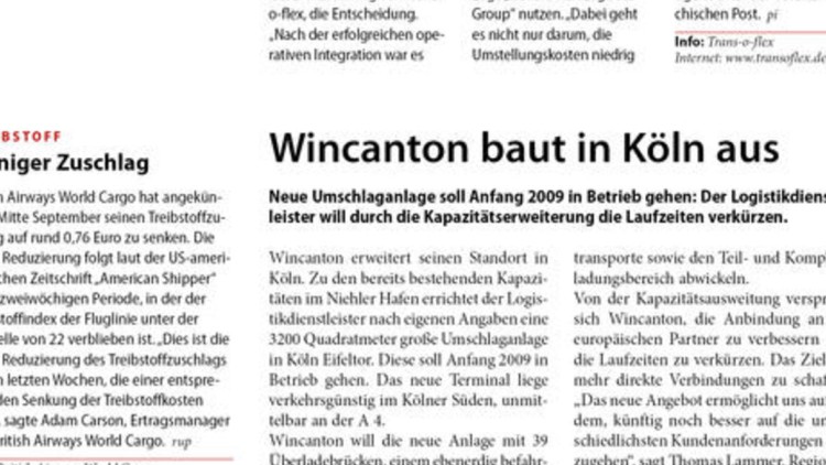 Wincanton baut in Köln aus