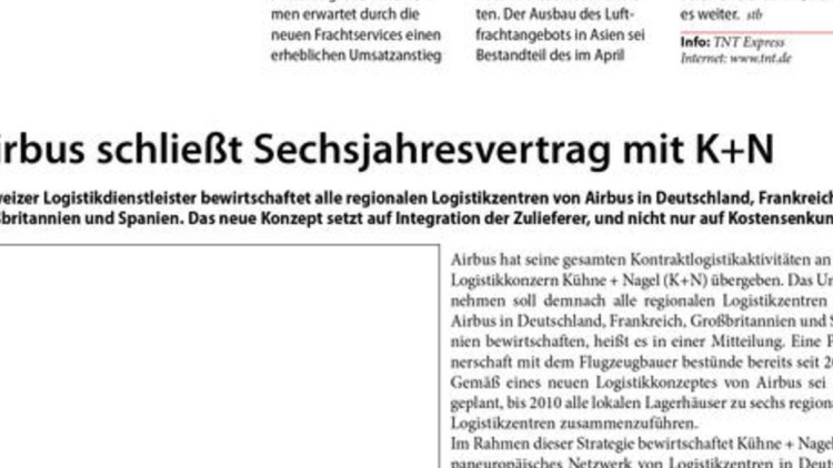 Airbus schließt Sechsjahresvertrag mit K+N