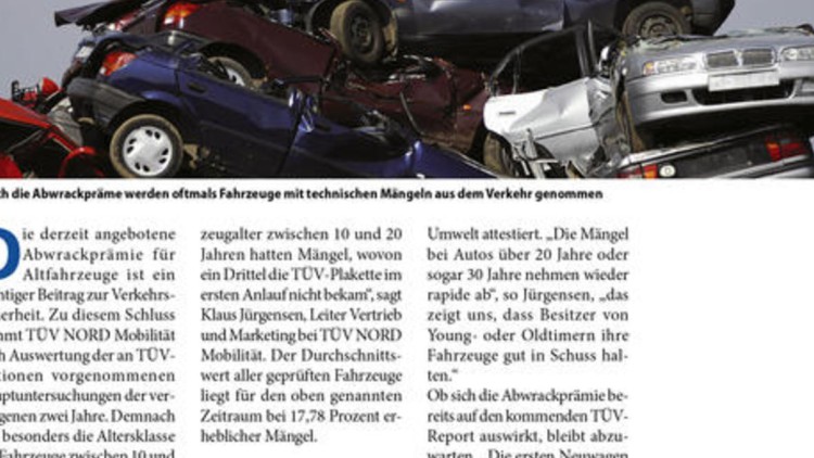 Abwrackprämie ist sinnvoller Beitrag zur Verkehrssicherheit