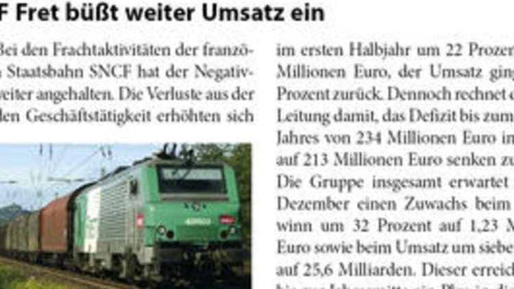 SNCF Fret büßt weiter Umsatz ein