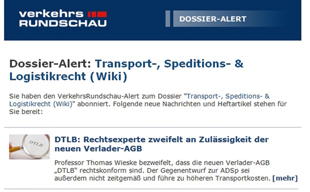 Newsletter, Sofort, Alert, Spedition, Logistik, Supply Chain, Transport, Dossier