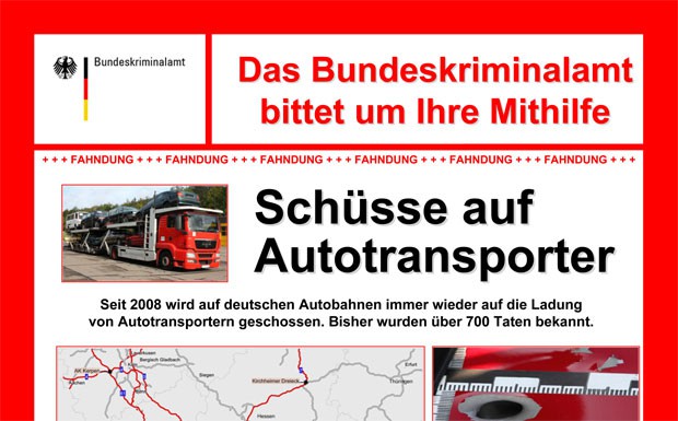 Schüsse auf Autotransporter: Fahndungsplakat zum Download