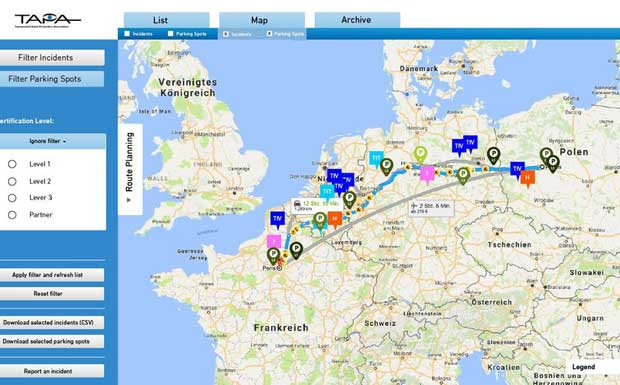 TAPA plant Online-Tool für sicheres Lkw-Parken