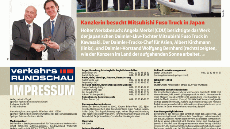 Kanzlerin besucht Mitsubishi Fuso Truck in Japan