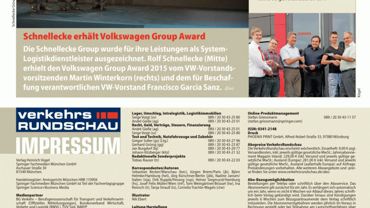 Schnellecke erhält Volkswagen Group Award Schnellecke erhält Volkswagen Group Award