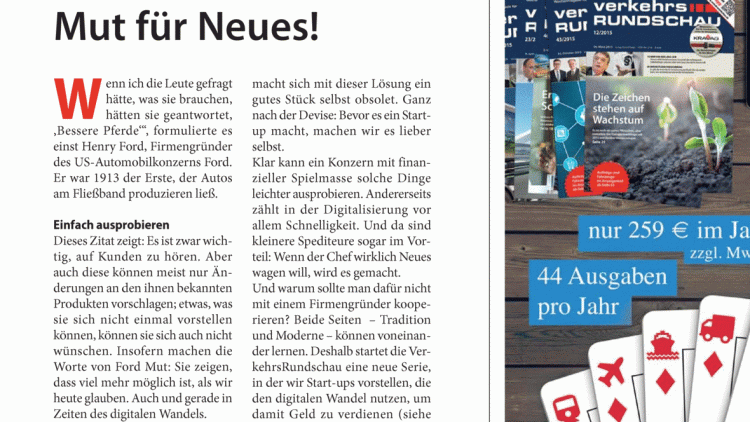 Serie Logistik-Start-Ups: Editorial: Mut für Neues!