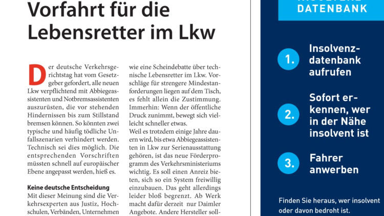 Fahrerassistenzsysteme: Vorfahrt für die Lebensretter im Lkw