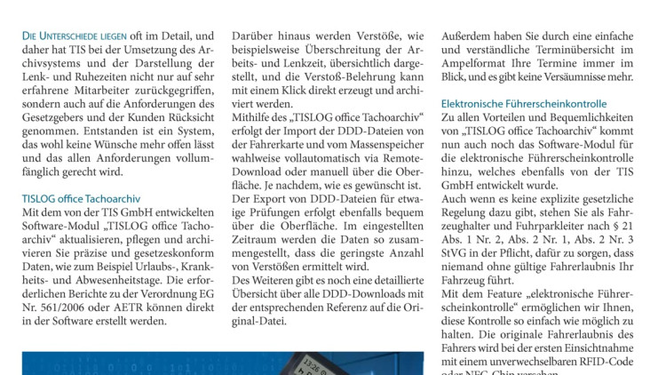 Produktfamilie TISLOG: TISLOG ermöglicht gesetzeskonforme Tachoarchivierung