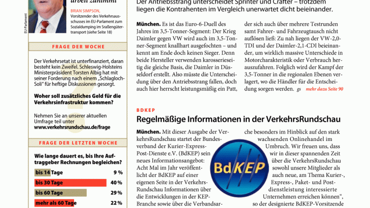 BdKEP: Regelmäßige Informationen in der VerkehrsRundschau