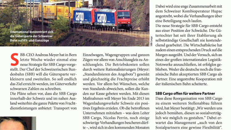 SBB Cargo stellt die      Weichen neu