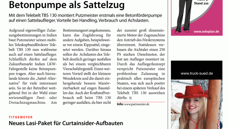 Den TBS 130 wird Putzmeister im April auf der ... Den TBS 130 wird Putzmeister im April auf der ...