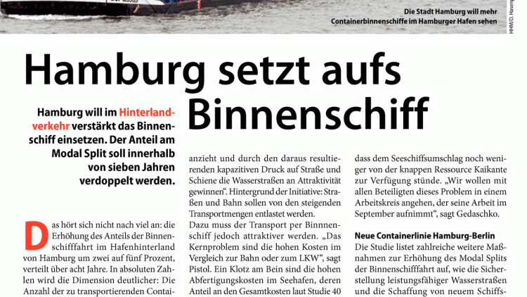 Hamburg setzt aufs Binnenschiff Hamburg setzt aufs Binnenschiff