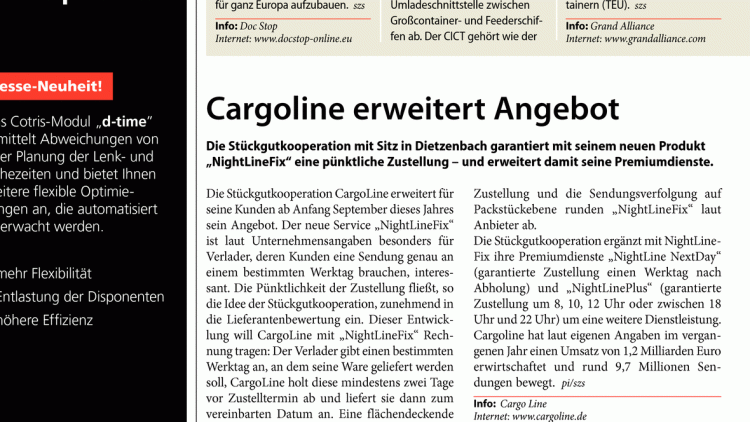 Cargoline erweitert Angebot
