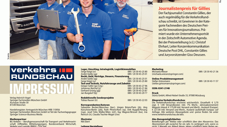 Journalistenpreis für Gillies Der Fachjournalist Constantin Gillies, der auch regelmäßig für die Ver ...