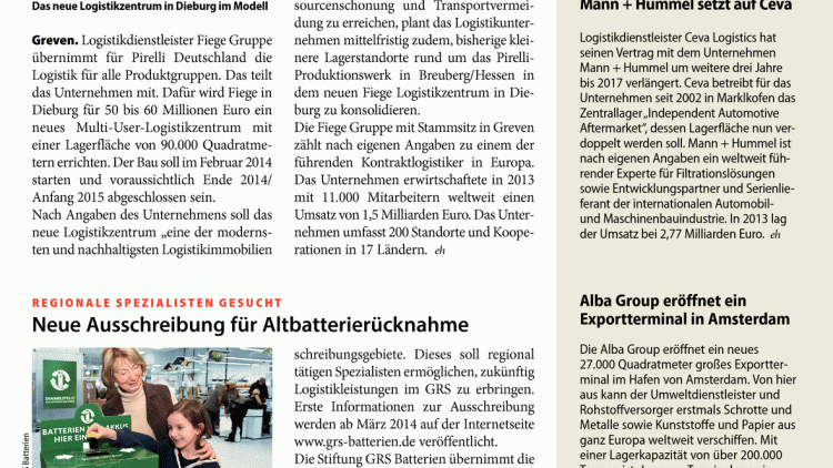 Fiege: Großauftrag von Pirelli
