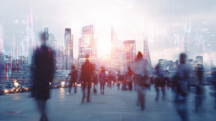 Arbeitsmarkt Stockbild/ Graf mit Stadtbild