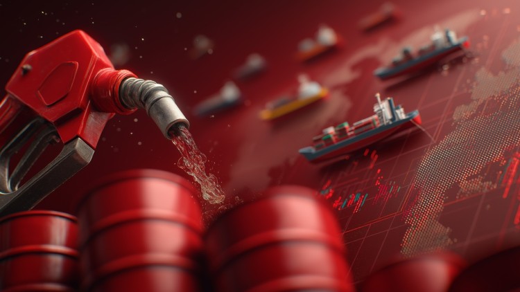 fuel pump nozzle, global oil price crisis concept, oil barrels, world map background, cargo ships, rising stock market chart symbolizing increasing oil prices, global economy and energy crisis theme