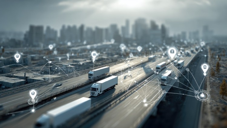 Lkw auf Brücke/ autonomes Fahren