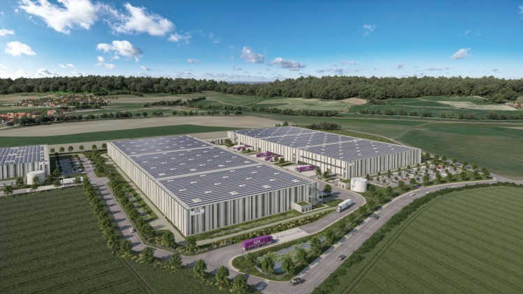 Logistikzentrum von Müller – Die lila Logistik i  Logistikpark Dombühl Visualisierung