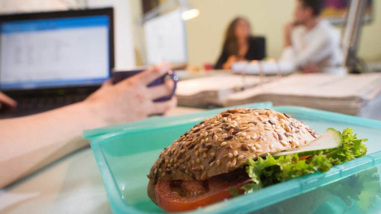 Essen, Brötchen, Arbeitsplatz, Büro