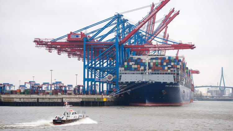 Lotsenboot, Containerschiff, Hafen Hamburg